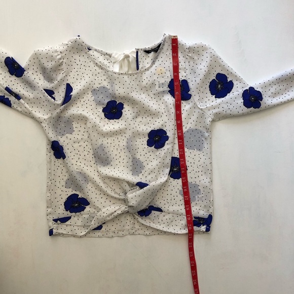 NWT George Blue Floral Polka Dots Front Knot Long Sleeves Blouse Size XS - Picture 11 of 11
